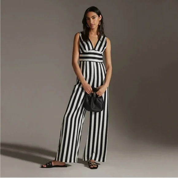 Hutch Sleeveless Jumpsuit Black and White Stripe Size 10 Anthropologie